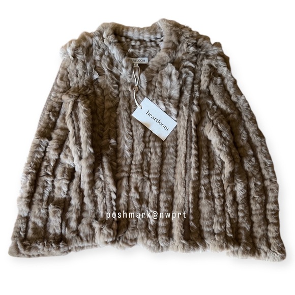 NWT 🐰 HEARTLOOM Rosa Jacket Rabbit Fur Latte Tan Camel Beige Tan XS 0 2 - Picture 2 of 12